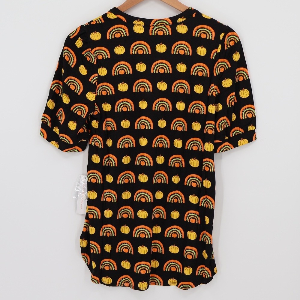 NWT ModCloth Pumpkin Rainbow Popover Top Womens Halloween Fall Novelty Size S - Picture 2 of 10